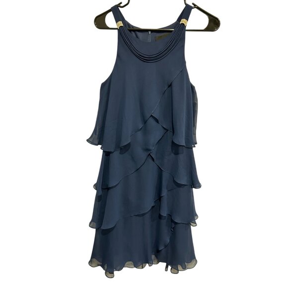 Antthony Womens Navy Blue Sleeveless Layered Ruffle Dress Size 8 - Picture 1 of 9